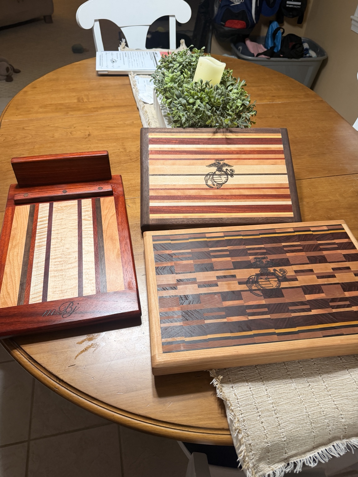 Set of custom boards including Marine Corps engraved cutting boards