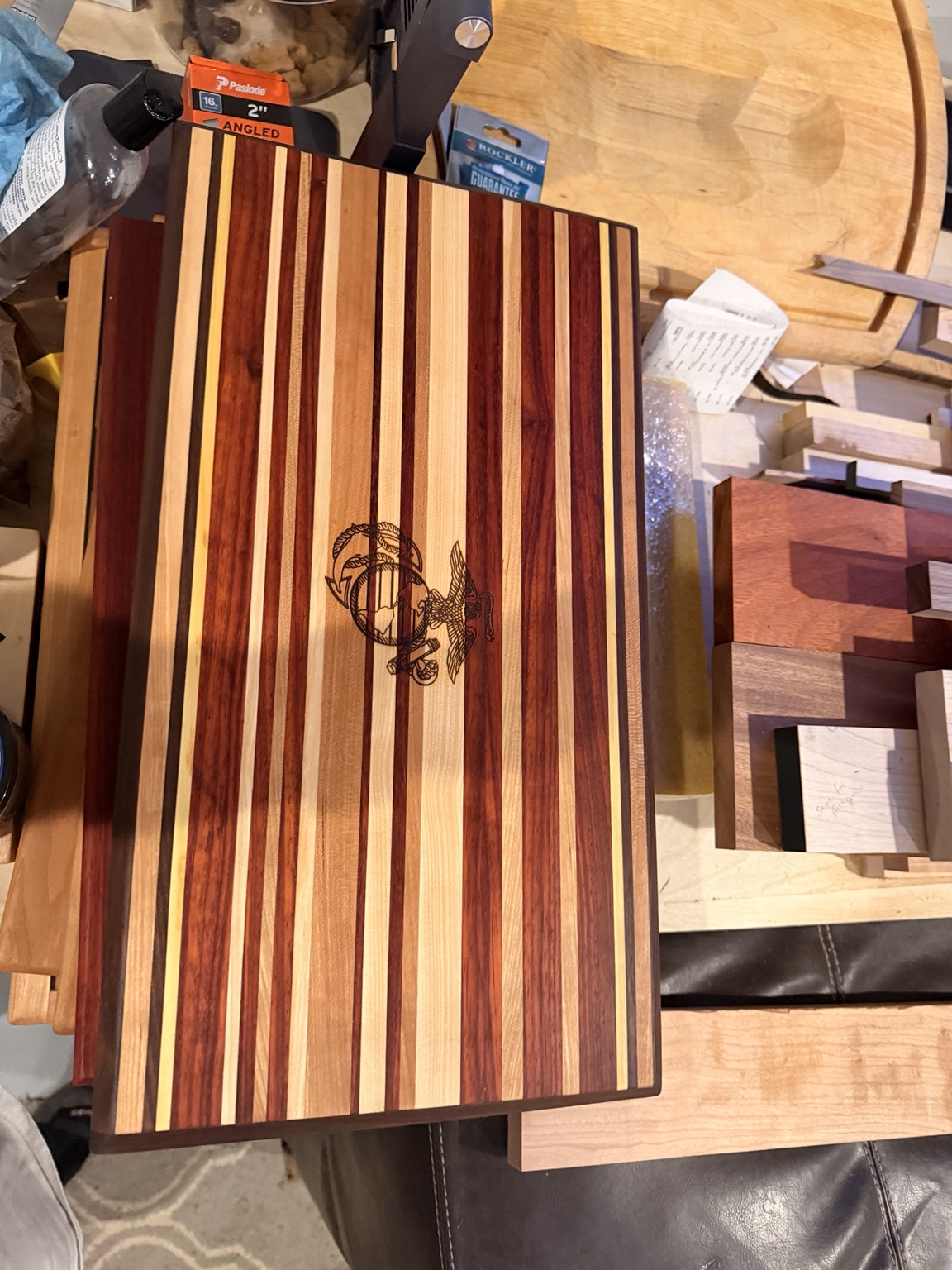 Marine Corps engraved striped hardwood cutting board