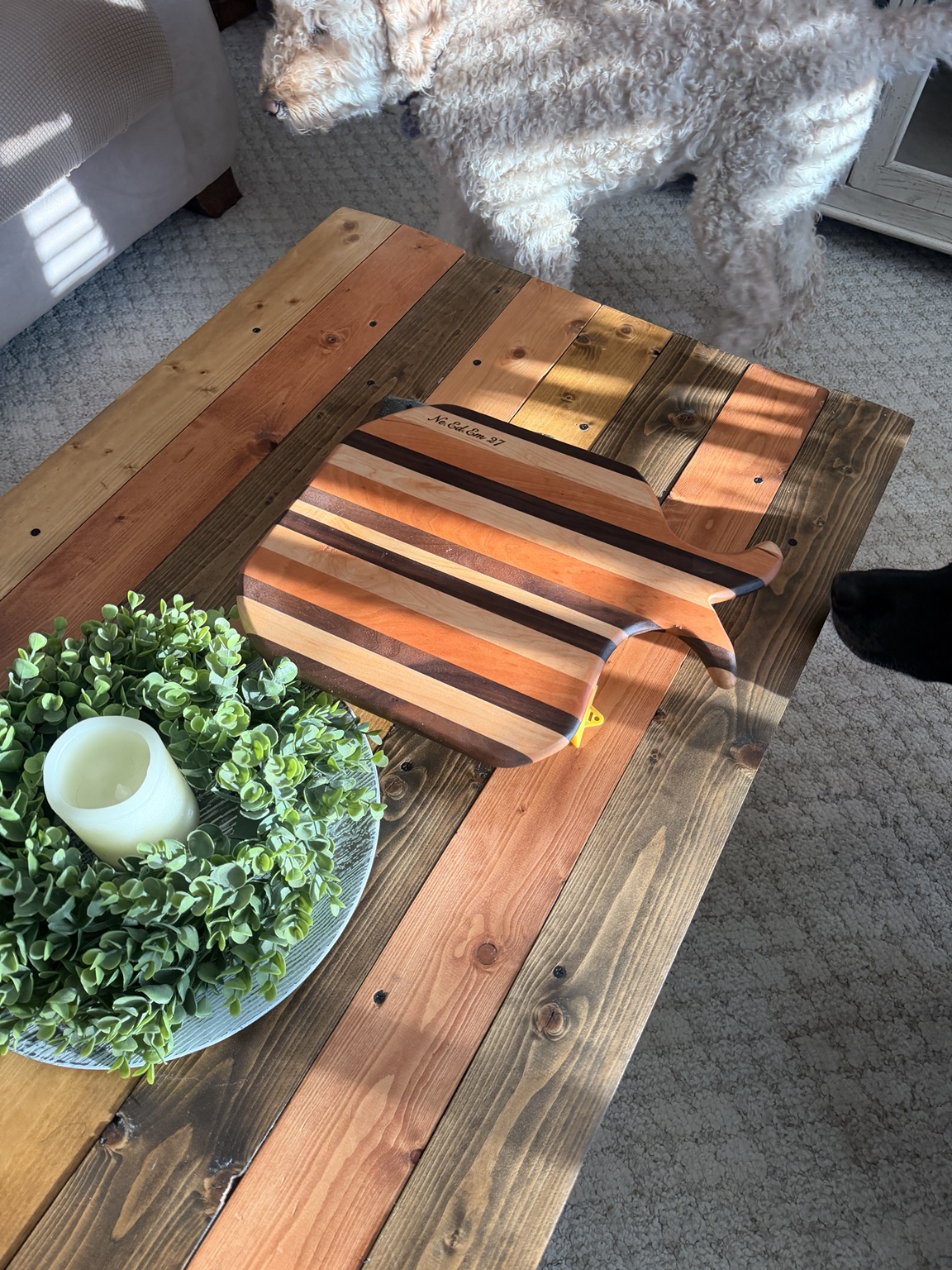 Round striped charcuterie board